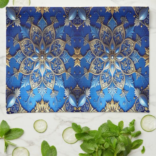 Blue Decorative Holiday Kitchen Towel Theedoek (Gevouwen)