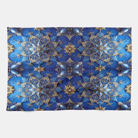Blue Decorative Holiday Kitchen Towel Theedoek (Horizontaal)
