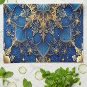 Blue Decorative Holiday Kitchen Towel Theedoek (Gevouwen)