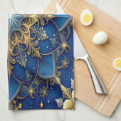 Blue Decorative Holiday Kitchen Towel Theedoek (Quarter Fold)