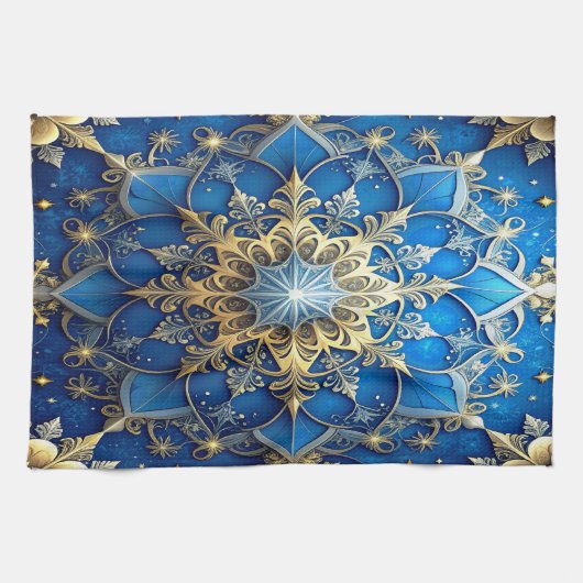 Blue Decorative Holiday Kitchen Towel Theedoek (Horizontaal)