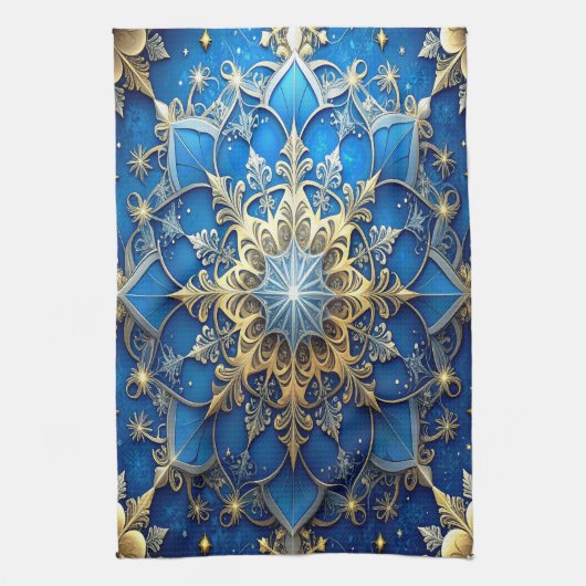 Blue Decorative Holiday Kitchen Towel Theedoek (Verticaal)