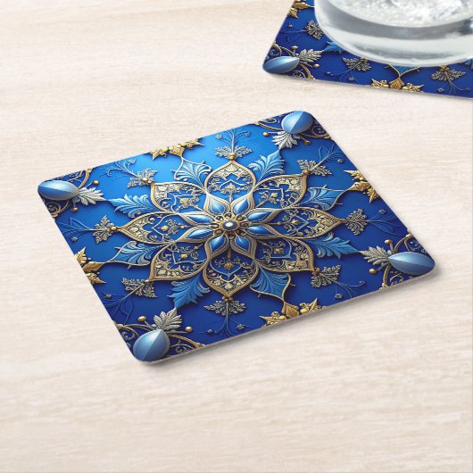 Blue Decorative Holiday Paper Coaster Kartonnen Onderzetters (Schuin)