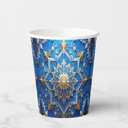 Blue Decorative Holiday Paper Cups Papieren Bekers (Links)