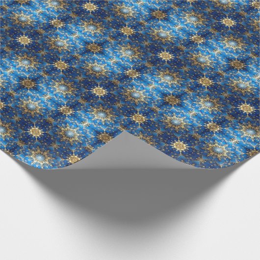 Blue Decorative Holiday Wrapping Paper Cadeaupapier (Hoek)