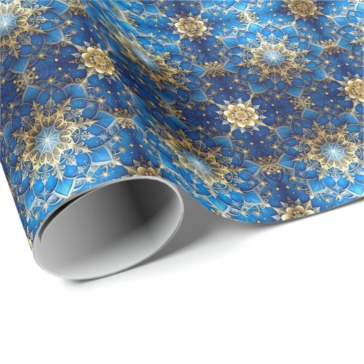 Blue Decorative Holiday Wrapping Paper Cadeaupapier (Rol Hoek)