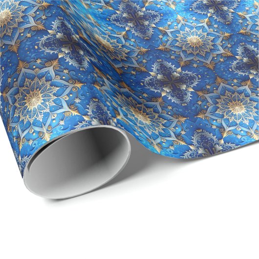Blue Decorative Holiday Wrapping Paper Cadeaupapier (Rol Hoek)