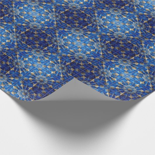 Blue Decorative Holiday Wrapping Paper Cadeaupapier (Hoek)