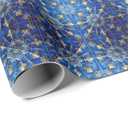Blue Decorative Holiday Wrapping Paper Cadeaupapier (Rol Hoek)