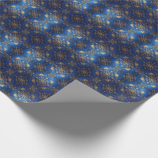 Blue Decorative Holiday Wrapping Paper Cadeaupapier (Hoek)