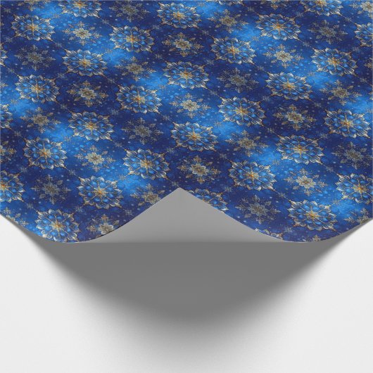 Blue Decorative Holiday Wrapping Paper Cadeaupapier (Hoek)