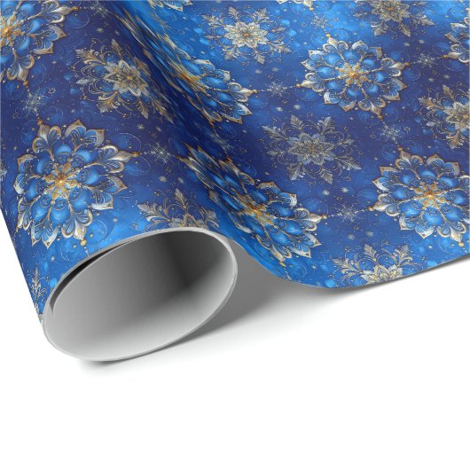 Blue Decorative Holiday Wrapping Paper Cadeaupapier (Rol Hoek)