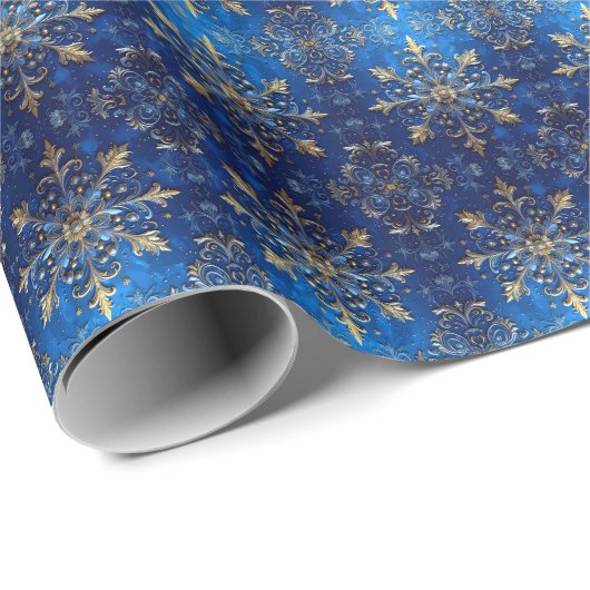 Blue Decorative Holiday Wrapping Paper Cadeaupapier (Rol Hoek)