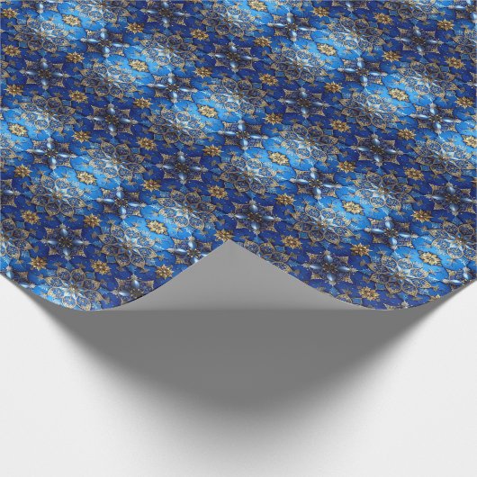 Blue Decorative Holiday Wrapping Paper Cadeaupapier (Hoek)