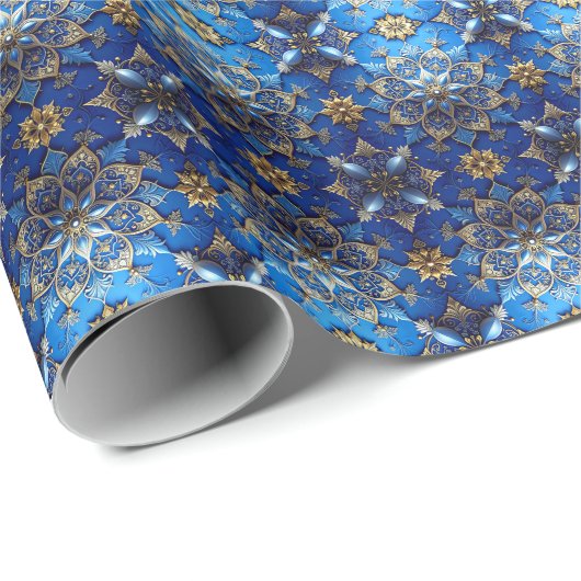 Blue Decorative Holiday Wrapping Paper Cadeaupapier (Rol Hoek)