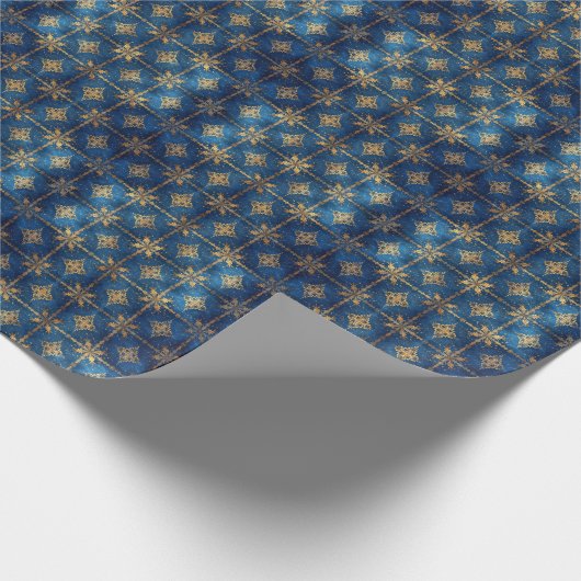 Blue Decorative Holiday Wrapping Paper Cadeaupapier (Hoek)