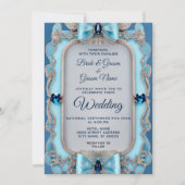 Blue Decorative Lijst Wedding Invitation Kaart (Voorkant)
