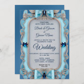 Blue Decorative Lijst Wedding Invitation Kaart (Voorkant / Achterkant)