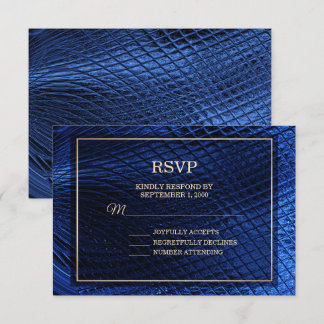 Blue Decorative Modern Abstract Wedding RSVP Kaart
