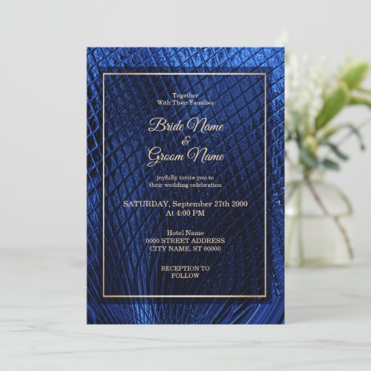 Blue Decorative Modern Abstract Wedding Uitnodigin Kaart (Staand voorkant)