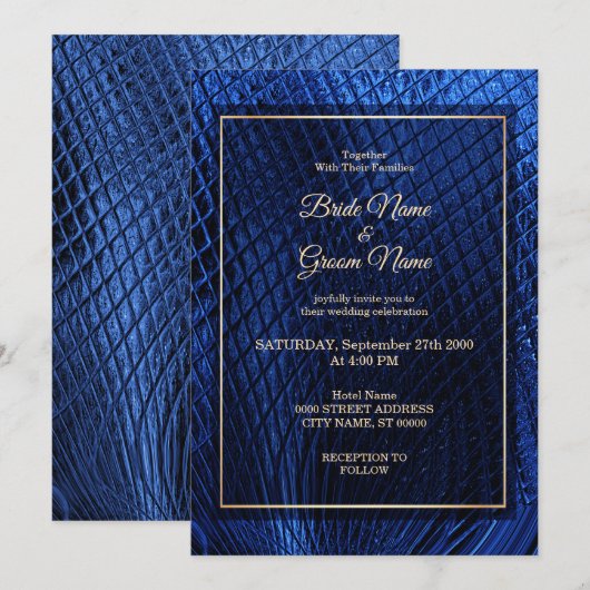 Blue Decorative Modern Abstract Wedding Uitnodigin Kaart (Voorkant / Achterkant)