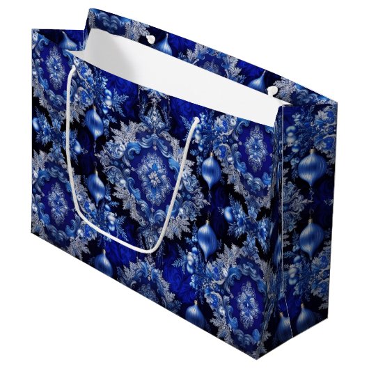 Blue Decorative Ornamenten Holiday Gift Bag Groot Cadeauzakje (Voorkant Gekanteld)