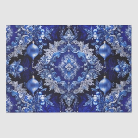 Blue Decorative Ornamenten Holiday Tissue Papier (Voorkant)