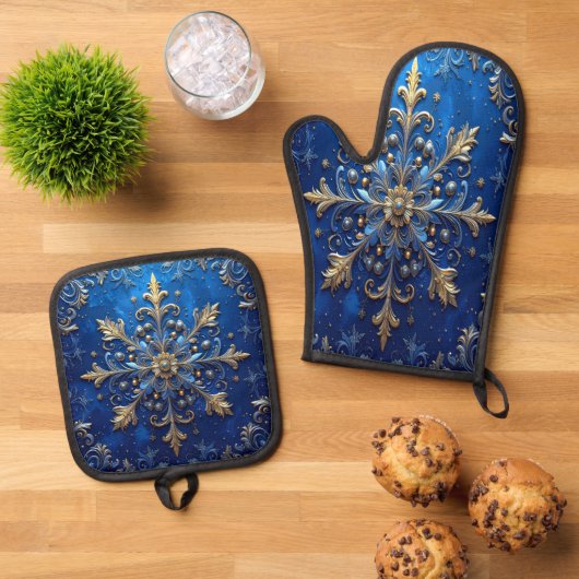 Blue Decorative Ovenwant & Pannenlap Set (Top down)