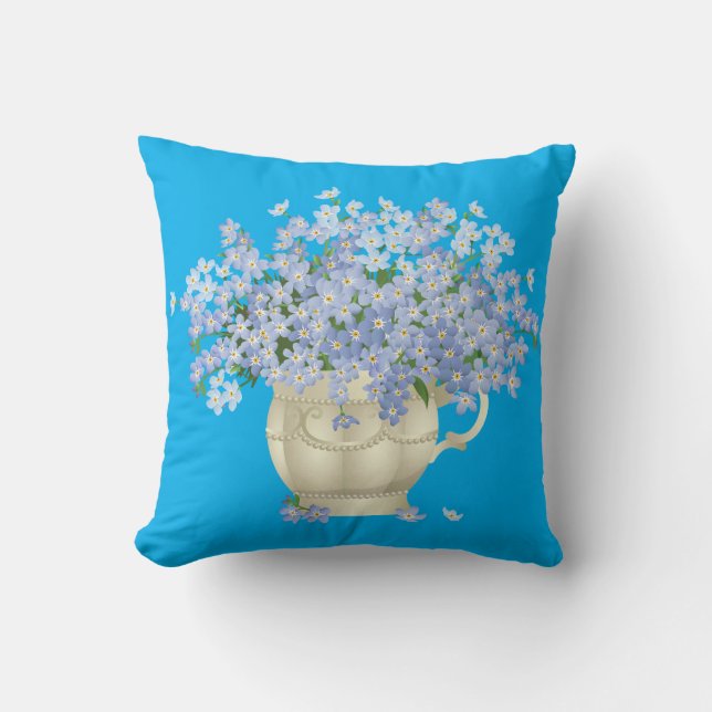 Blue Decorative Pillow with Forget-Me-Not Bouquet  Kussen (Voorkant)