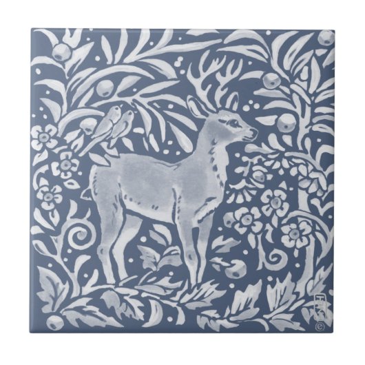 Blue Deer Buck Birds Woodland Forest Animal Tegeltje (Voorkant)