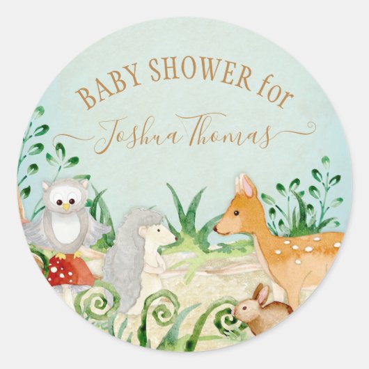 Blue Deer Fox Owl Woodland Forest Animal Foliage Ronde Sticker (Voorkant)