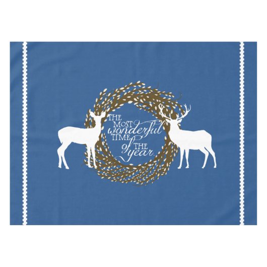 Blue Deer most Wonderful Time Wreater Tablecloth Tafelkleed (Voorkant (Horizontaal))