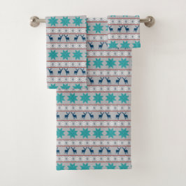 Blue Deer Snowflake Nordic Pattern Bad Handdoek