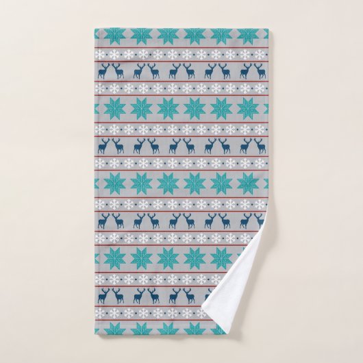 Blue Deer Snowflake Nordic Pattern Bad Handdoek (Handdoek)