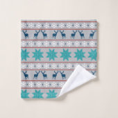 Blue Deer Snowflake Nordic Pattern Bad Handdoek (Wasdoekje)