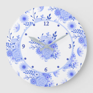 Blue Delft Floral Wall Clock Grote Klok