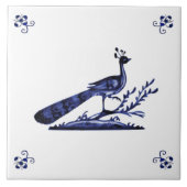 Blue Delft Peacock Tegeltje (Voorkant)