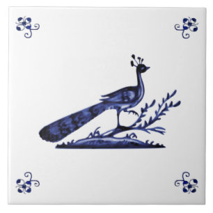 Blue Delft Peacock Tegeltje