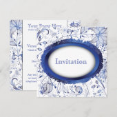 blue delft tegel-uitnodiging kaart (Voorkant / Achterkant)