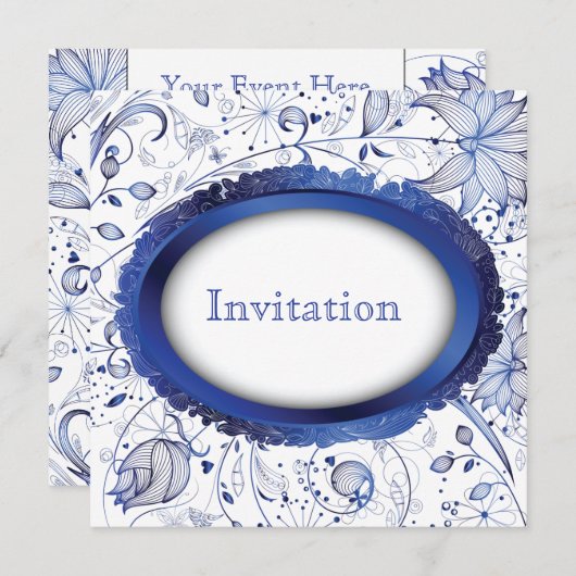 blue delft tegel-uitnodiging kaart (Voorkant / Achterkant)