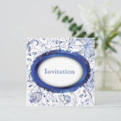 blue delft tegel-uitnodiging kaart (Staand voorkant)