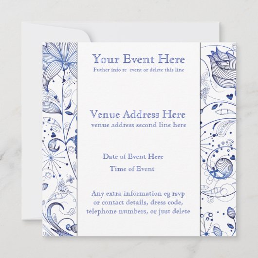 blue delft tegel-uitnodiging kaart (Achterkant)