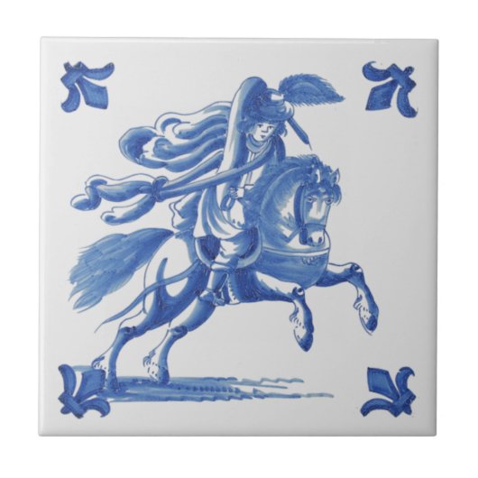 Blue Delft Tile Horseman Antiek Reproduction Tegeltje (Voorkant)