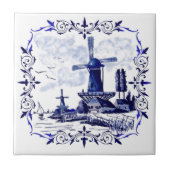Blue Delft Windmill Scene Custom Tile Tegeltje (Voorkant)