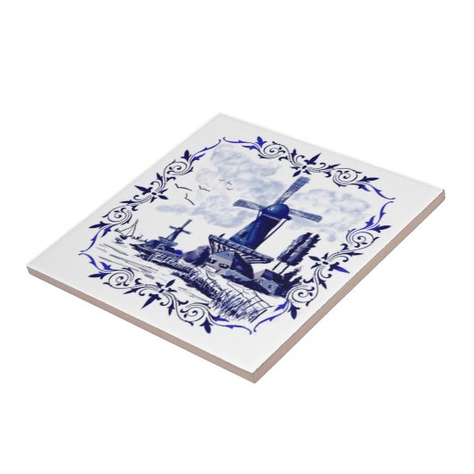 Blue Delft Windmill Scene Custom Tile Tegeltje (Zijkant)