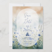 Blue Delicate Romantic Wildflowers Field Wedding Save The Date (Voorkant)