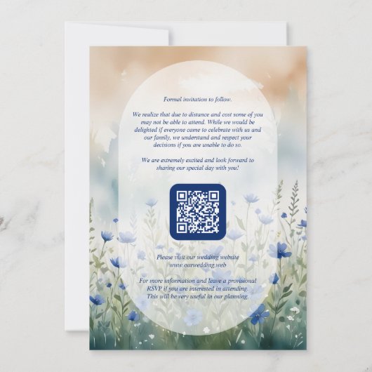 Blue Delicate Romantic Wildflowers Field Wedding Save The Date (Achterkant)