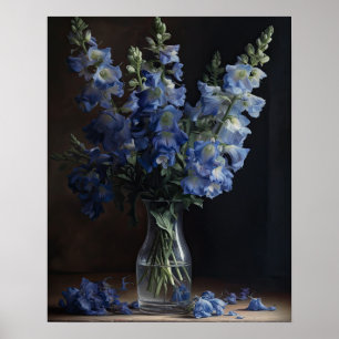 Blue Delphinium Bloemen Art Print Poster