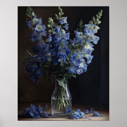 Blue Delphinium Bloemen Art Print Poster (Voorkant)