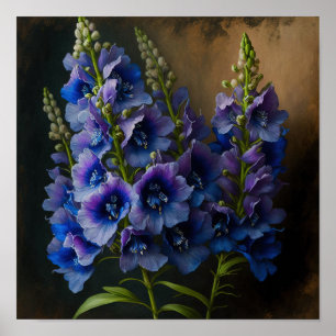 Blue Delphinium Bloemen Art Print Poster